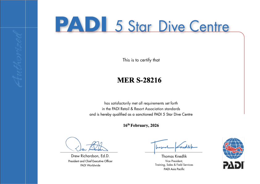 PADI 5 STAR 인증 센터